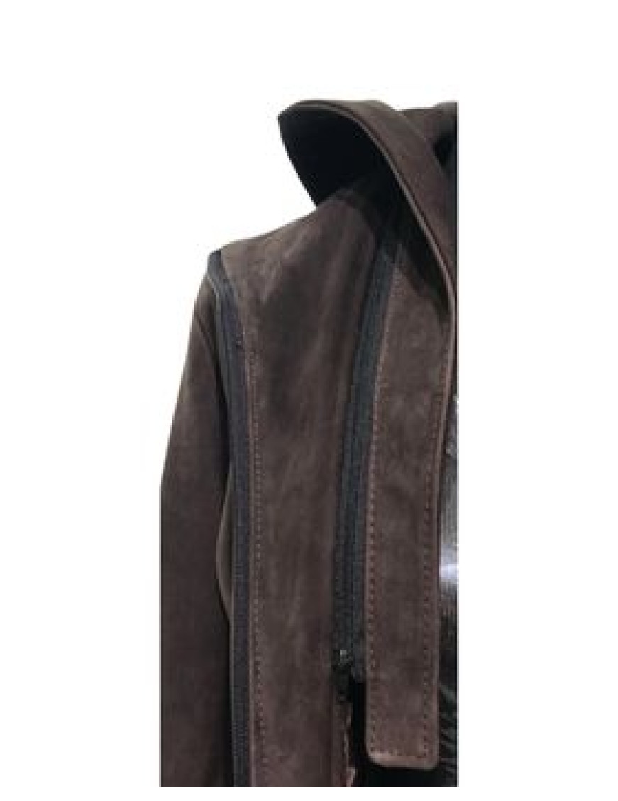 Buffalo leather hooded short jacket